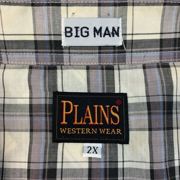 Plains Western Shirt Mens 2X Big Man Pearl Snap Button Plaid Short Sleeve Yoke - Picture 5 of 11